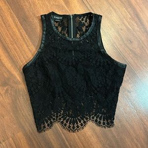 Bebe Black Lace Crop Top with Halter Neckline, Size S